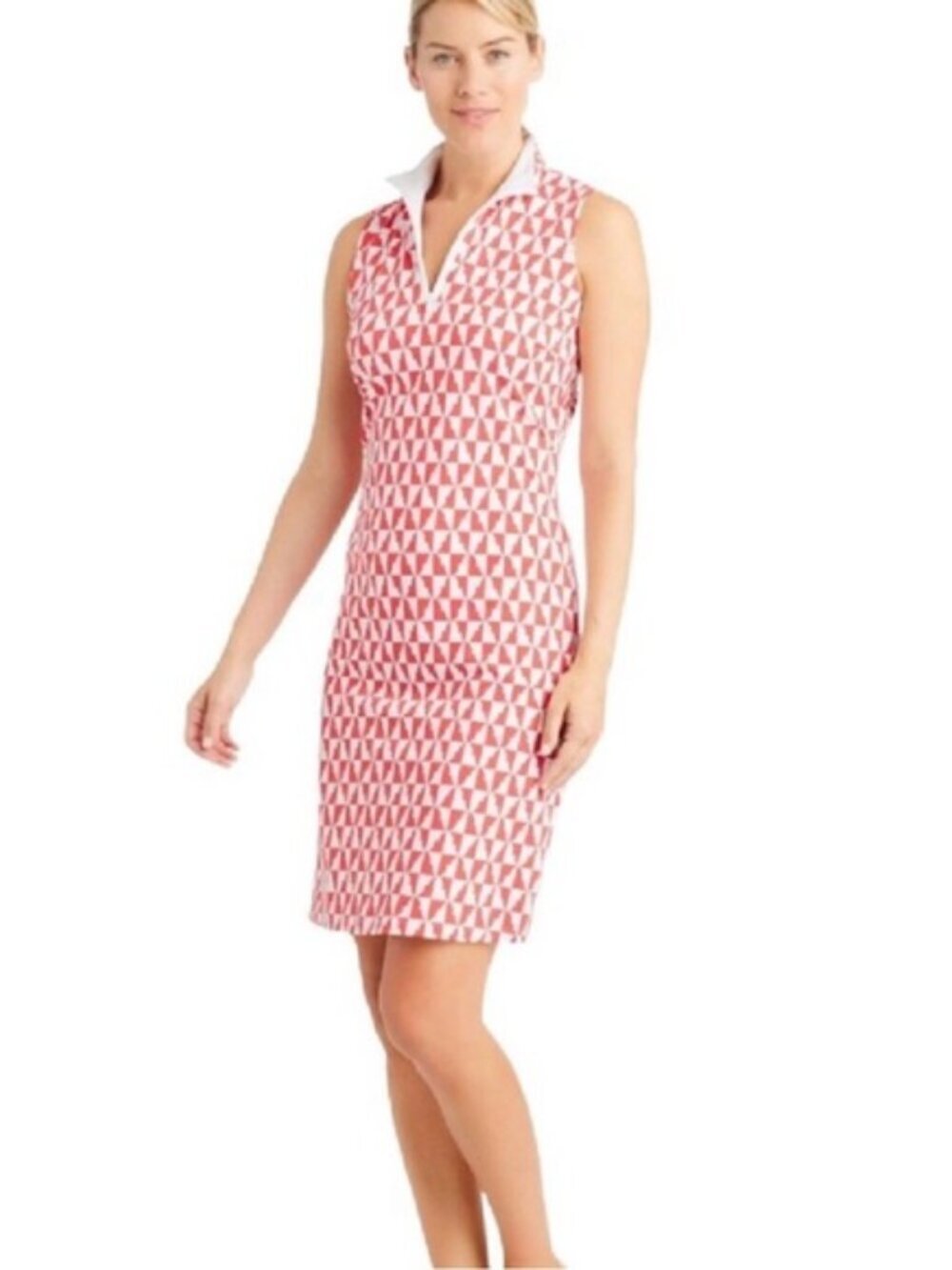 J.McLaughlin Geo Print Sleeveless Bedford Zip Neck Dress Red/White Size Small